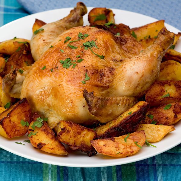 Roasted Garlic and Rosemary Cornish Hens with Roasted Potatoes Recipe