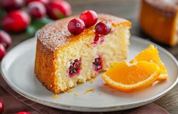 Orange Cake with Pomegranate Compote