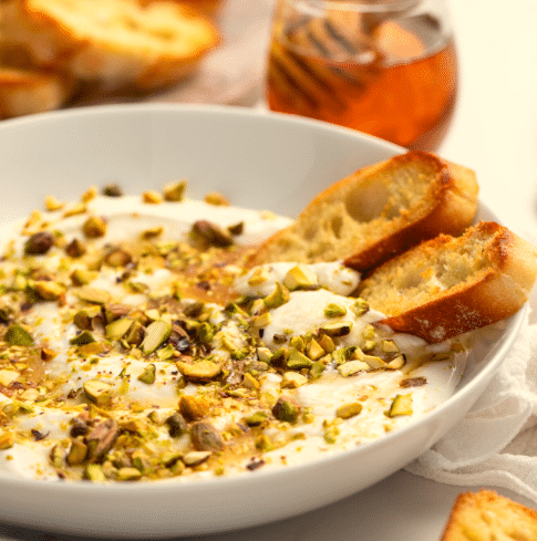 TOOC Whipped Ricotta with Honey Honey and Herby Pistachios