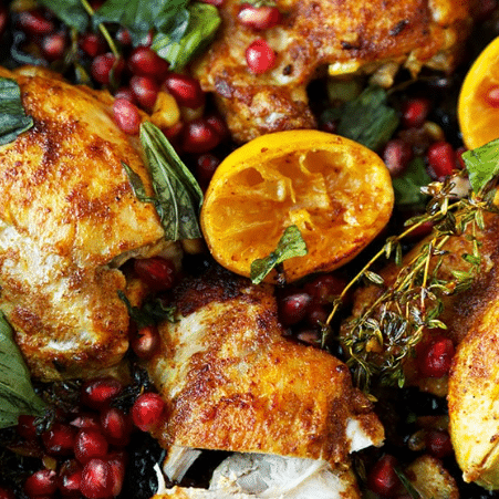 Basil Pomegranate Curried Chicken