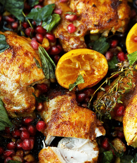 Basil Pomegranate Curried Chicken